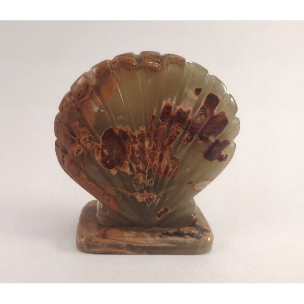 Green Onyx Marbled Seashell Handcrafted Carved Stone Napkin Holder Scorpio Chili